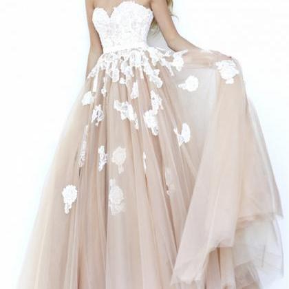 White and Champagne Prom Dress,Slee..