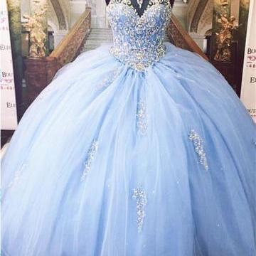 Blue Quinceanera Dresses Vestidos de 15 anos Aqua Stunning Ball Gowns Spaghetti Straps Beaded Sweetheart Sweet 16 Dress for party dress