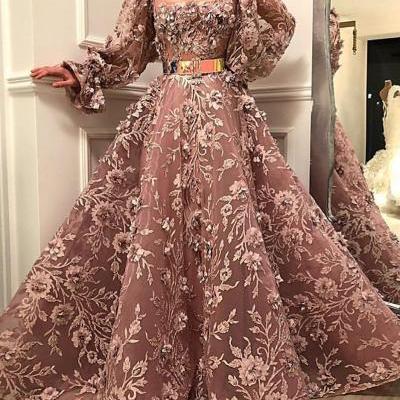 Square Neck Floor-Length Purple Applique Prom Dress, BW93827