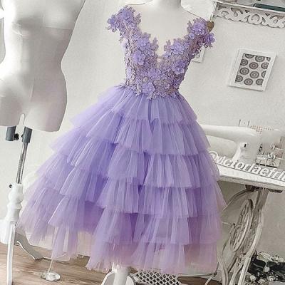 purple tulle short prom dress, homcoming dress, BW93835