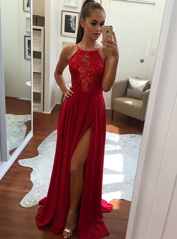 red prom dress with slits on the side