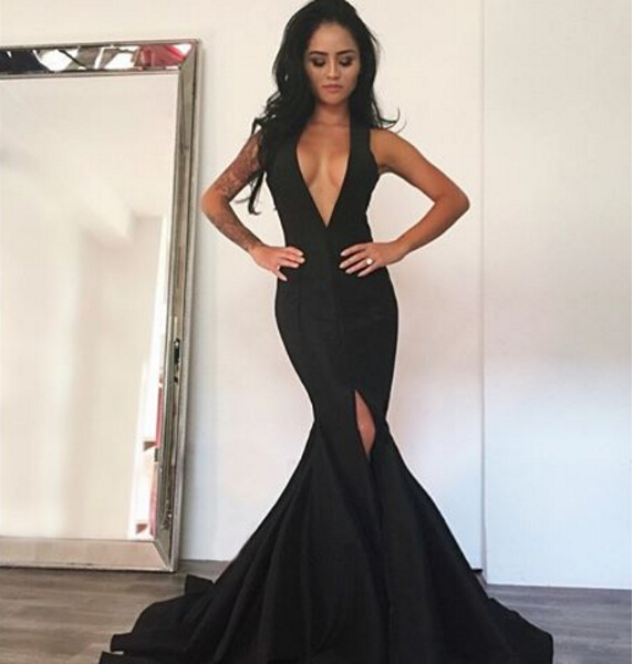 black evening dress with slit