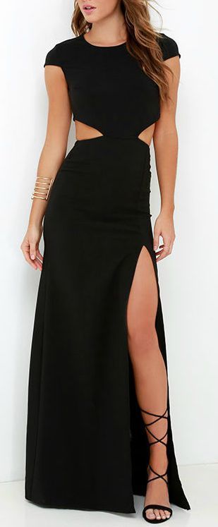 Simple Black Prom Dress Short Sleeves Evening Dress Floor Length