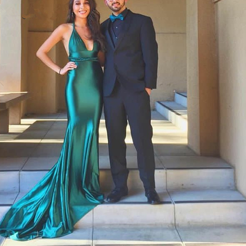 green satin prom dress