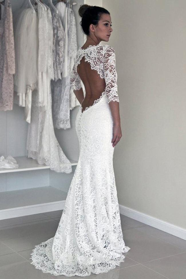 long sleeve no back wedding dress