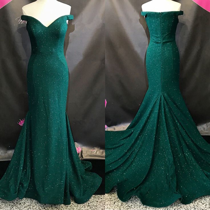 green glitter prom dress
