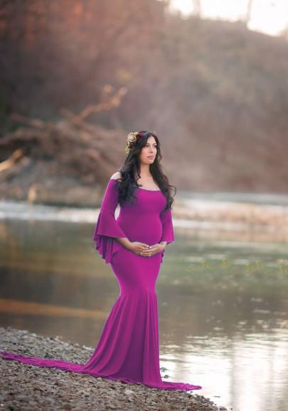 bell sleeve maternity maxi dress