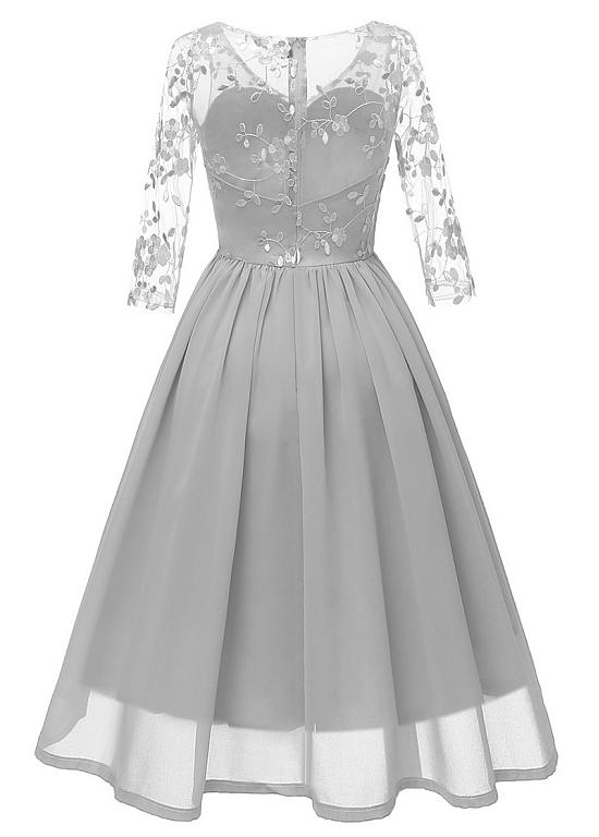 Lace & Chiffon V-neck Neckline Tea-length A-line Bridesmaid Dresses ...