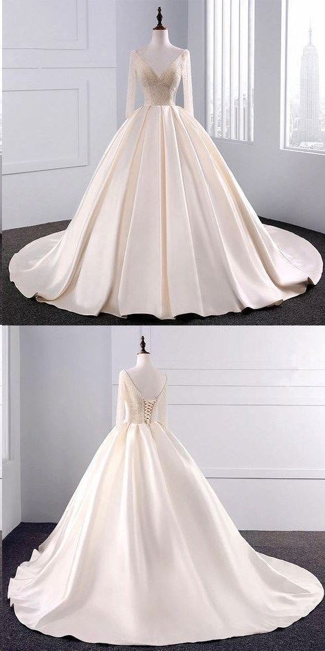 Ball Gown Wedding Dresses Long Train Beading V-neck Sexy Big Colored Bridal Gown, BW94144