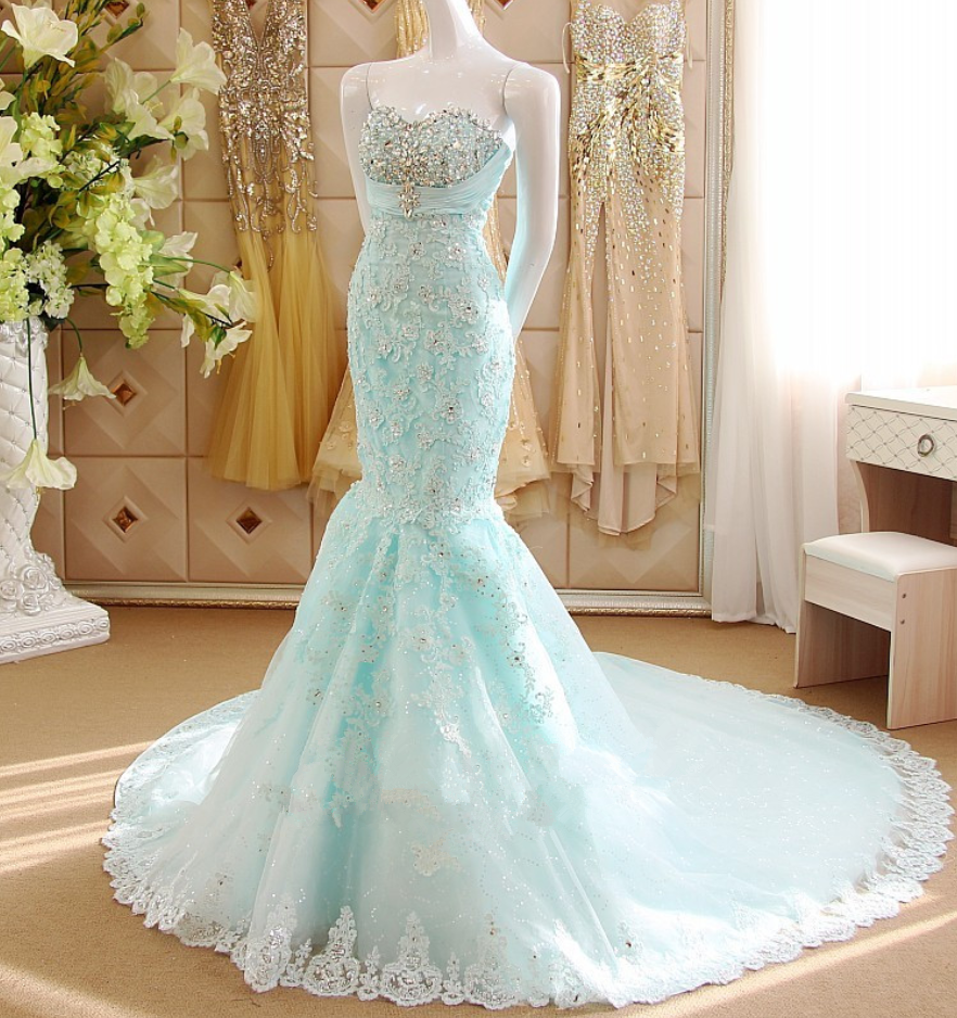 ice blue mermaid prom dress