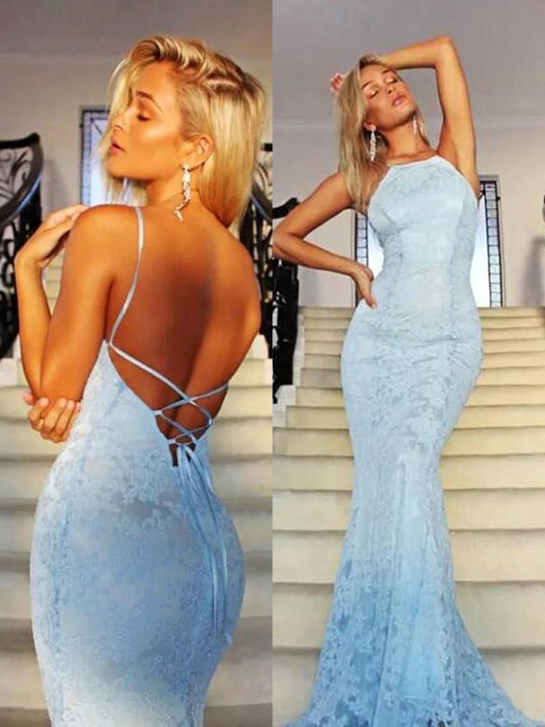 Mermaid light Blue prom dresses