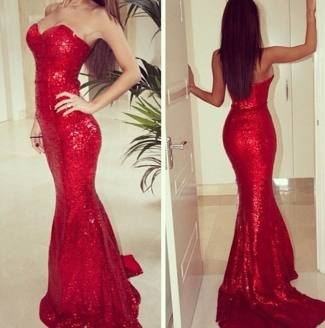red sequin dress long