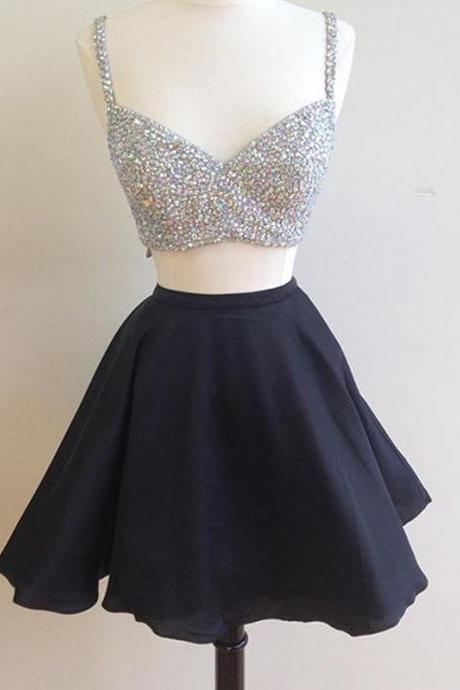 Charming Homecoming Dresses, Two pieces Dresses,strap homecoming Dresses, Beaded homecmoing Dresses, Juniors Homecoming Dresses