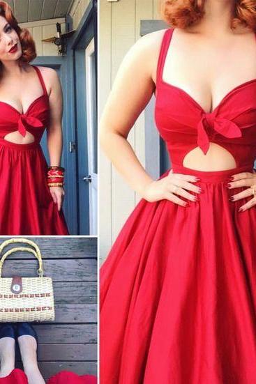 Red prom dress,sweetheart strap short prom dress,A-line prom gown,satin homecoming gowns