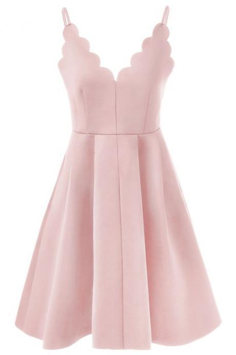 Pink prom dress,sweetheart strap short prom dress,A-line prom gown,satin homecoming gowns