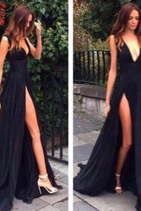 black formal dress with slit