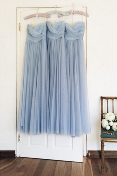 Simple sweetheart neck blue chiffon long prom dress, long bridesmaid dress