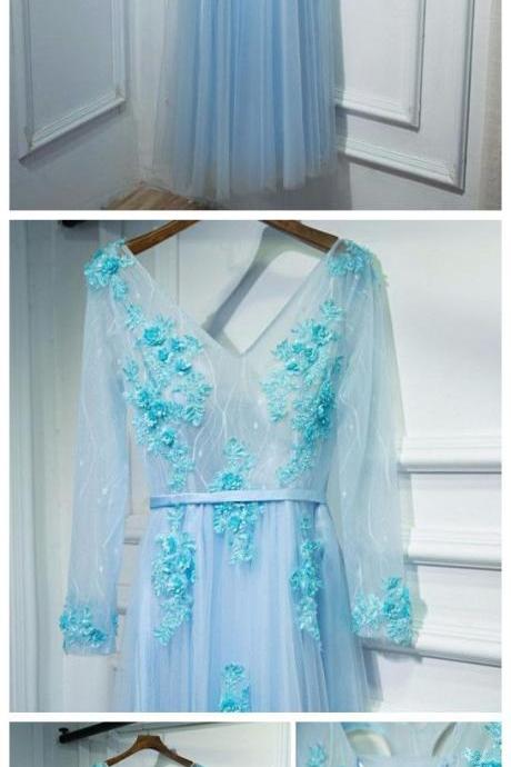 Stunning Prom Dress, modest Prom Evening Dress, Blue Prom Dress, Long Prom Evening Dress