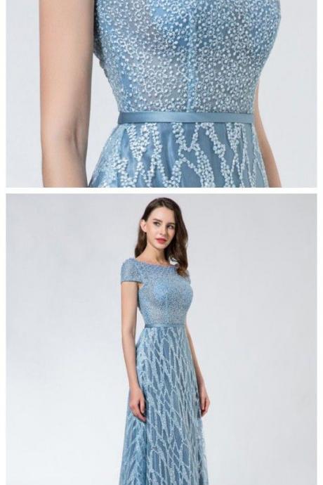 Stunning Prom Dress, Beading Prom Evening Dress, Blue Prom Dress, Long Prom Evening Dress