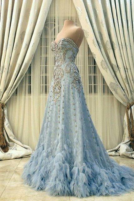 wedding dress with blue flowers