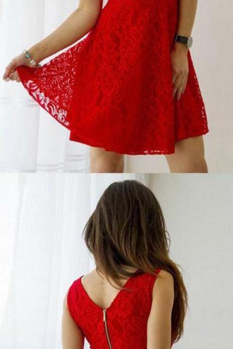 Red Homecoming Dress,Lace Homecoming Dresses,Short Homecoming Dresses,BD261