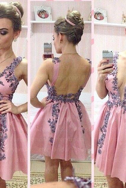 Charming Homecoming Dress,Appliques Homecoming Dress,Satin Homecoming Dress, Cute Short Prom Dress，PD1700352