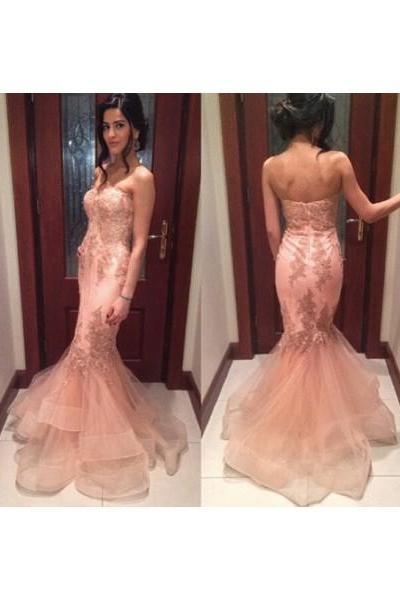 Long Prom Dress, Blush Pink Prom Dress, Mermaid Prom Dress, Sweetheart Prom Dress, Lace Prom Dress, Evening Dress Gown,PD1700725