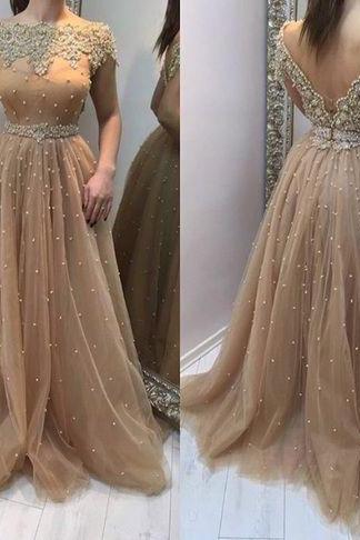 Charming Prom Dress,Tulle Prom Dress,Beading Prom Dress,O-Neck Evening Dress,PD160836