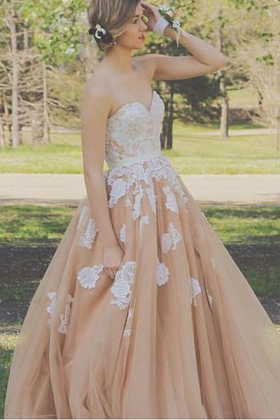 White and Champagne Prom Dress,Sleeveless Prom Dress,A-line Prom Dress,Lace Prom Dress,Long Prom Dress,Party Dress,PD896