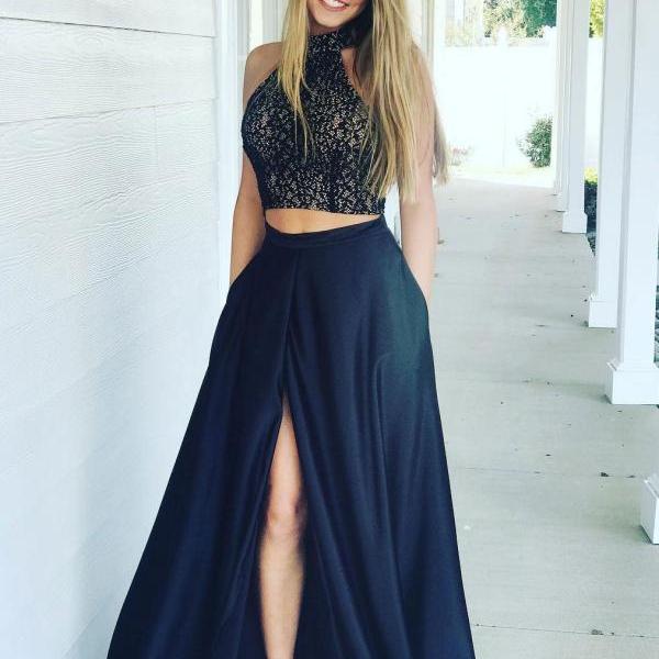 Two Piece Prom Dresses with Slit