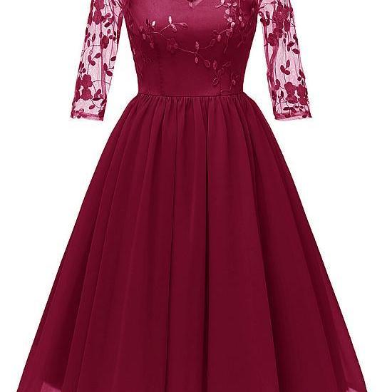 Lace & Chiffon V-neck Neckline Tea-length A-line Bridesmaid Dresses ...