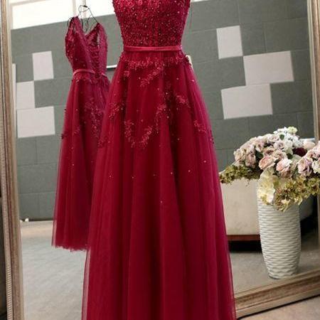 Gorgeous Custom Made A-line Princess Scoop Neck Sleeveless Floor Length Prom Dress, BW9730