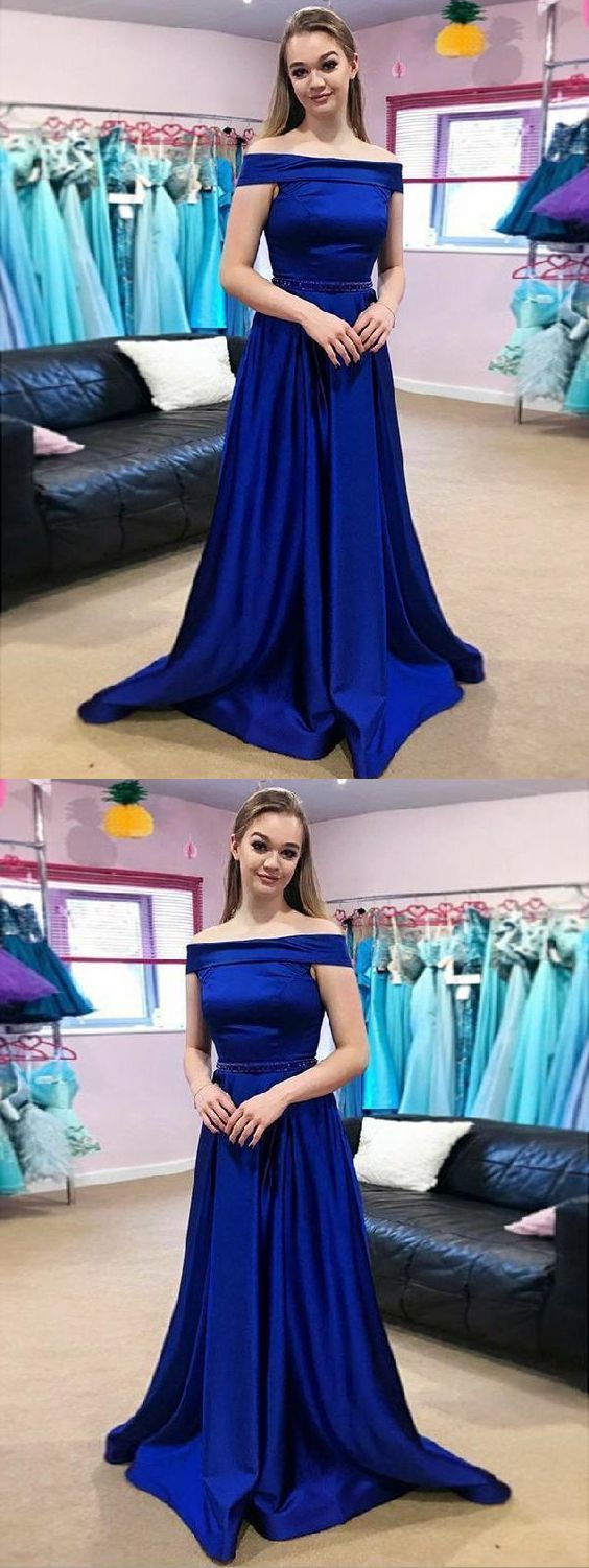 Off The Shoulder Royal Blue Satin Long Prom Dresses,BW92061 on Luulla
