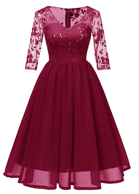 Lace & Chiffon V-neck Neckline Tea-length A-line Bridesmaid Dresses ...