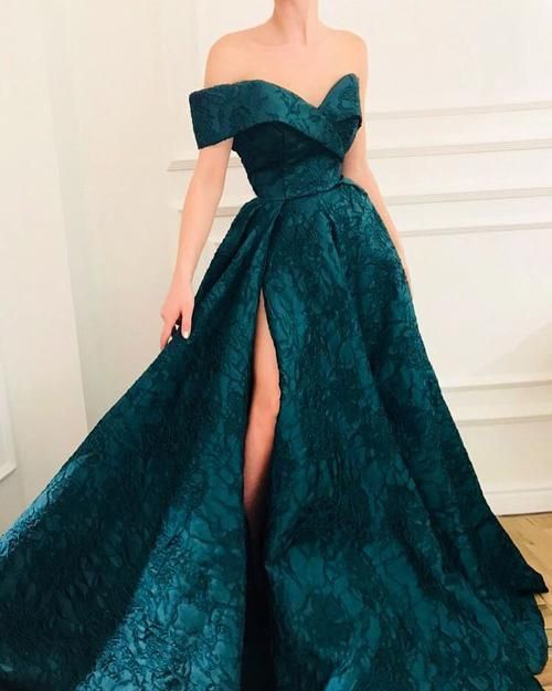 Stunning Gorgeous A-line Off The Shoulder Long Prom Dresses With Side ...