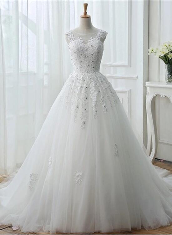 Custom Detachable Long Sleeves Tull Wedding Gown With Applique, BW9451 ...